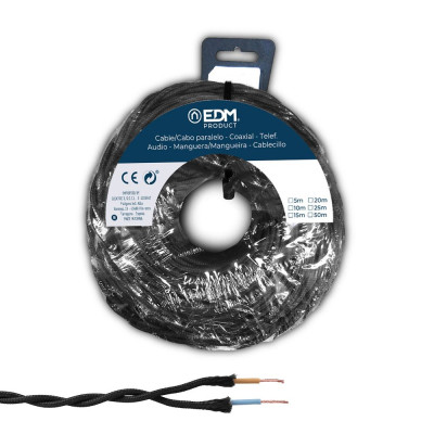 Carrete cable paralelo textil trenzado h05vv-f 2 x 1,50 mm² negro, 25 m