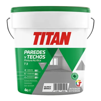 Pintura plástica acrílica estirenada interior/exterior, t-3 blanco, mate 4 l