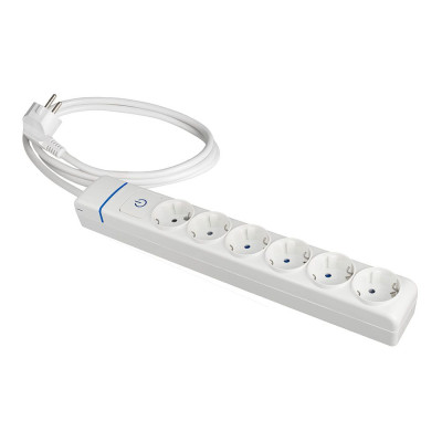 Base múltiple con 6 tomas 2p+t, con interruptor luminoso, 1,5 m cable h05vv-f 3g1,5 mm², blanca