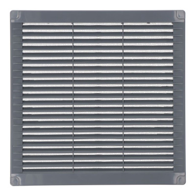 Rejilla ventilación cuadrada con tapones y mosquitera 250x250x7mm abs gris