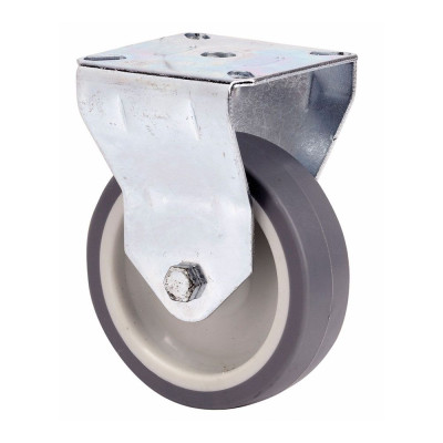 Rueda fija de goma con placa y eje liso, color gris, carga máx. 60 kg, ø 8 cm