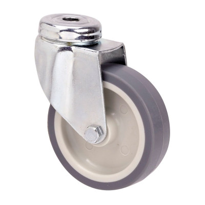 Rueda giratoria de goma con eje liso y agujero, color gris, carga máx 50 kg, ø 6 cm
