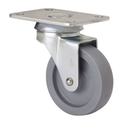 Rueda giratoria con placa y eje liso, color gris, carga máx. 22 kg, ø 4 cm
