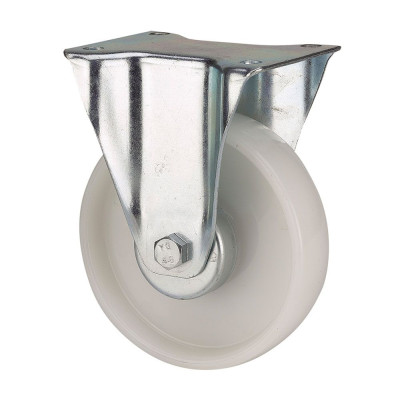 Rueda fija de poliamix con placa y eje liso, color blanco, carga máx. 150 kg, ø 10 cm