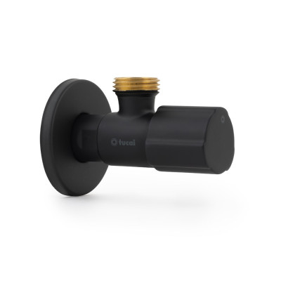 Válvula escuadra cerámica con mando redondo, negro, ½ x 3/8 pulg