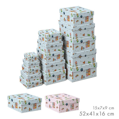 Cajas de almacenamiento encajables, diseño infantil, medidas variadas, set 15 piezas