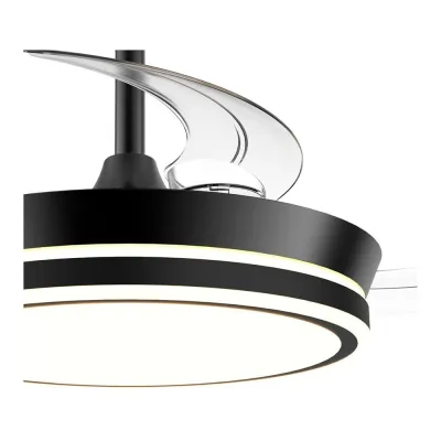 Ventilador de techo led cct, 3 aspas retráctiles 39 w, 4290 lm, negro, aspas ø90 cm, plafón ø41 cm, altura 28 - 38 cm