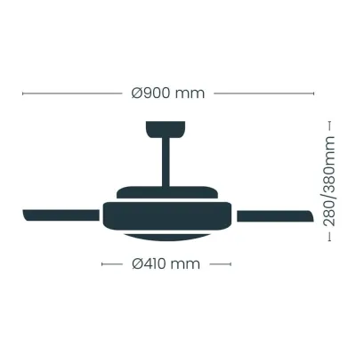 Ventilador de techo led cct, 3 aspas retráctiles 39 w, 4290 lm, negro, aspas ø90 cm, plafón ø41 cm, altura 28 - 38 cm