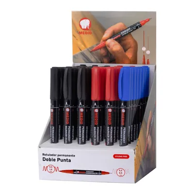 Marcador permanente doble punta 0,2/0,5 mm colores surtidos, expositor 48 uds