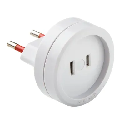 Adaptador americano - europeo, 10a 250 v, espigas planas, blanco, retractilado