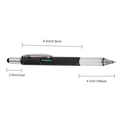 Bolígrafo 5 en 1, regla, nivel, mini destornillador x 2, goma capacitiva. ø10 x 145 mm