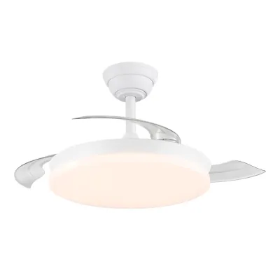 Ventilador techo, led 3cct, aspas retráctiles, 48 w, 5280 lm, blanco, ø106 cm, plafón ø48 cm, altura 28 - 38 cm