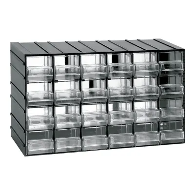 Cajonera modular con 24 cajones transparentes, 382 x 148 x 230 mm