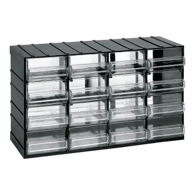 Cajonera modular con 16 cajones transparentes, 382 x 148 x 230 mm
