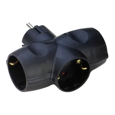 Adaptador triple lateral schuko 2p+t 16a 250v~, negro