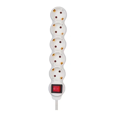 Base múltiple, 5 tomas, schuko 2p+t, 16 a 250 v~, 1,5 m cable, c/interruptor, blanca, basic line, blister