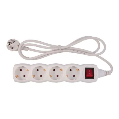 Base múltiple, 4 tomas, schuko 2p+t, 16a 250v~, 1,5 m cable, c/interruptor, blanca, basic line, blister