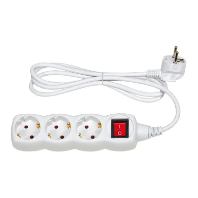 Base múltiple, 3 tomas, schuko 2p+t, 16a 250 v~, 1,5 m cable, c/interruptor, blanca, basic line, blister
