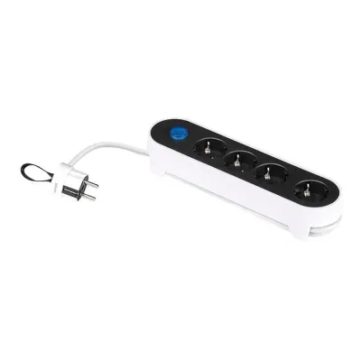 Base múltiple, 4 tomas, schuko 2p+t, 16 a 250 v~, 1,4 m cable, c/interruptor pie, bicolor, blister