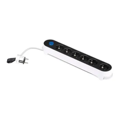 Base múltiple, 6 tomas, schuko 2p+t, 16 a 250 v~, 1,4 m cable, c/interruptor pie, bicolor, blister