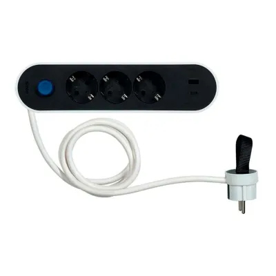 Base múltiple, 3 tomas schuko 2p+t, 2 usb a/c, 16 a 250 v~, 1,4 m cable, c/interruptor pie, bicolor, blister