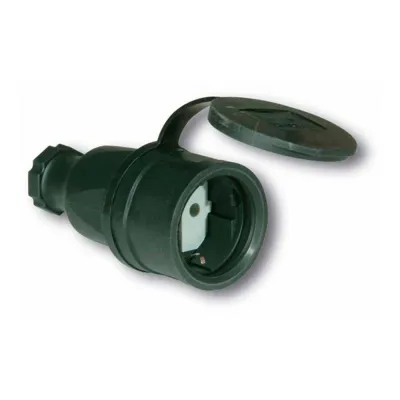Base aérea goma schuko 2p+t 16a 250v~, con tapa, ip44, negra, retractilada