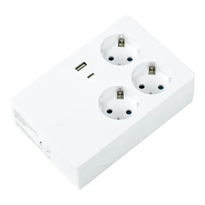 Base múltiple 3 tomas+ 2 usb a/c, schuko 2p+t, 16a 250v~, multifix, blanca, blister