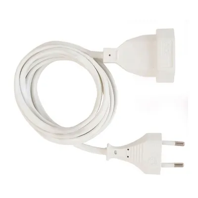 Prolongador con 1 toma, 10a 250v~, sin toma tierra, cable h05vv-f 2x1mm, 2 m, blanco, blister