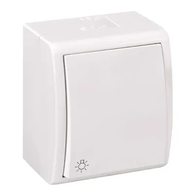 Pulsador superficie, 10ax 250v~, ip54, serie aquarius, grabado luz, blanco, blister