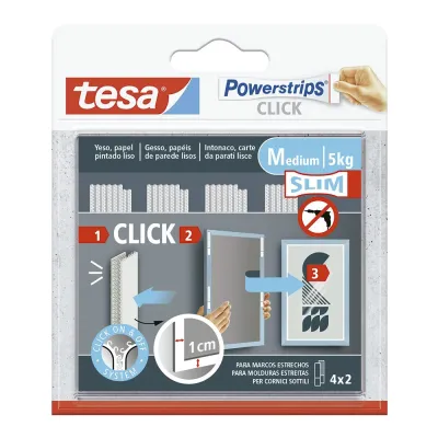 Tiras cuelga cuadros powerstrips click, carga máxma 5 kg, 4 pares de tiras, 8 x 1 cm
