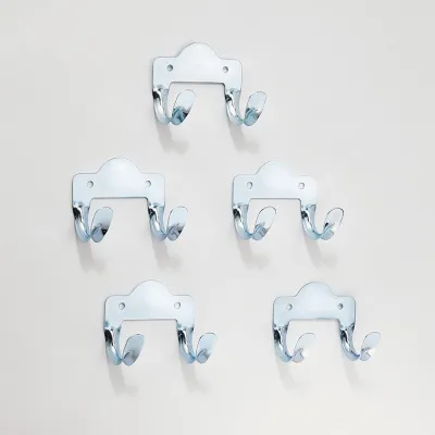 Gancho doble de metal, 7,4 x 6 x 4,8 cm. blister de 5 uds