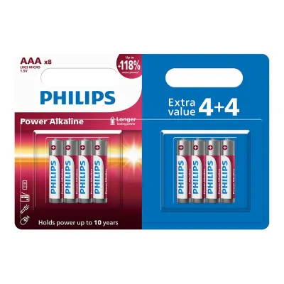 Pila power alcalina aaa, lr03, 1,5 v, ø10,5 x 44,5 mm, blíster 8 (4+4) uds