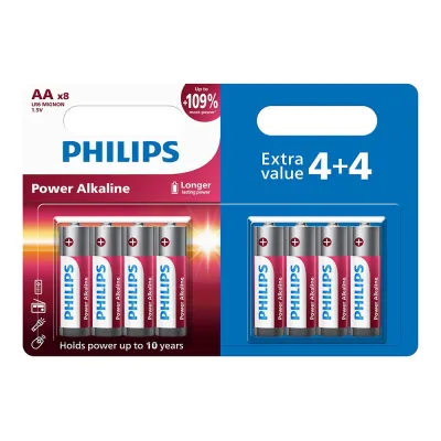 Pila power alcalina aa - lr06 1,5v ø14,5 x 50,5 mm, blíster 8 (4+4) uds
