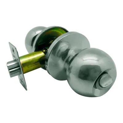 Pomo puerta con condena, forma bola, modelo pp07, de acero inoxidable con acabado en inox, blister