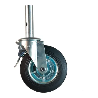 Rueda de andamio macho, con freno, goma negra, carga máxima 200 kg, ø200 mm
