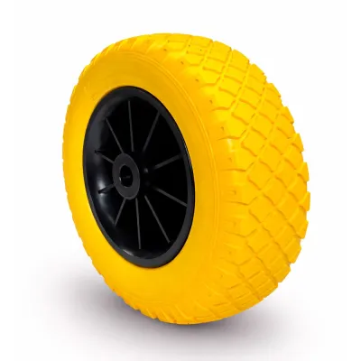 Rueda impinchable, banda de rodadura de poliuretano expandido, amarilla, carga máxima 50 kg, ø260 mm