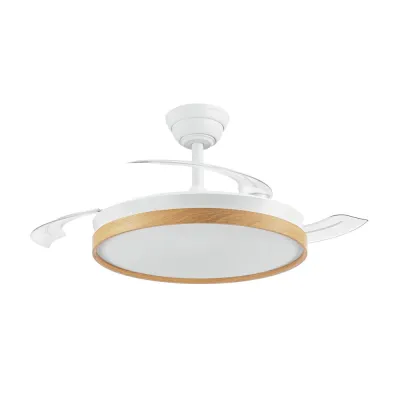 Ventilador de techo con aspas retráctiles 3cct, dc 30w + 48w, madera, ø106 cm