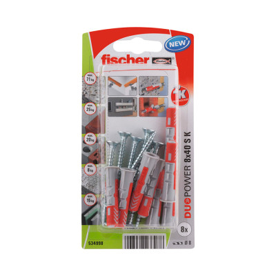 Tacos duopower ø8 x 40 mm + tornillos, blister 8 uds